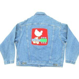 Vintage 1994 Woodstock Denim Jacket Star Gear Jean Size Large Blue Concert Patch